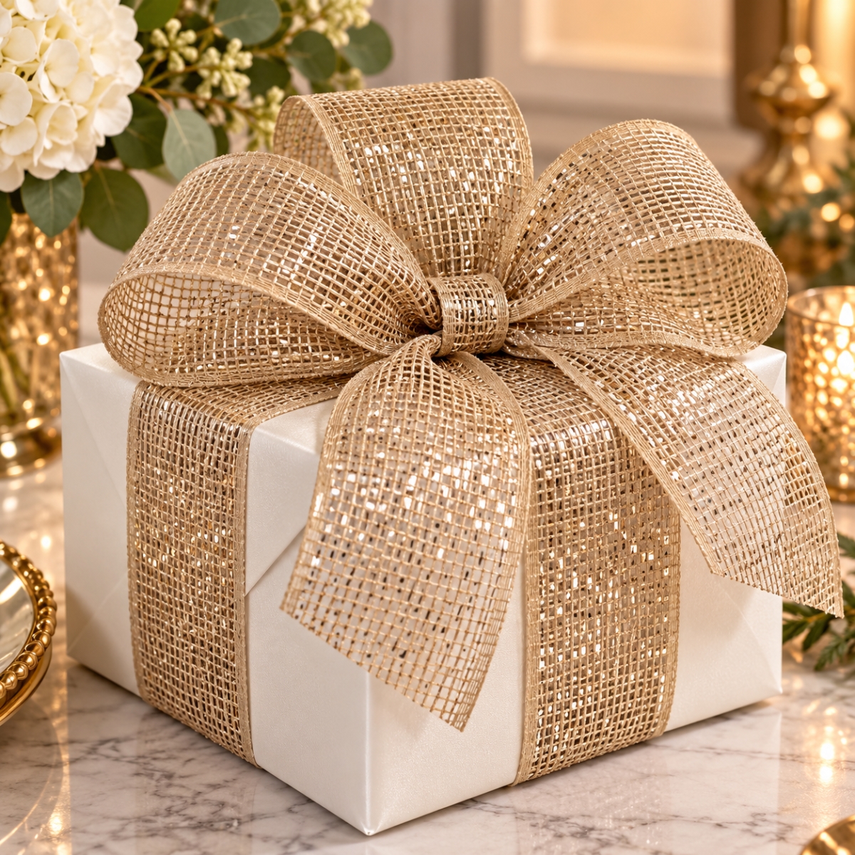 AI-5908100018 4'X25Yds Champagne Mesh Ribbon