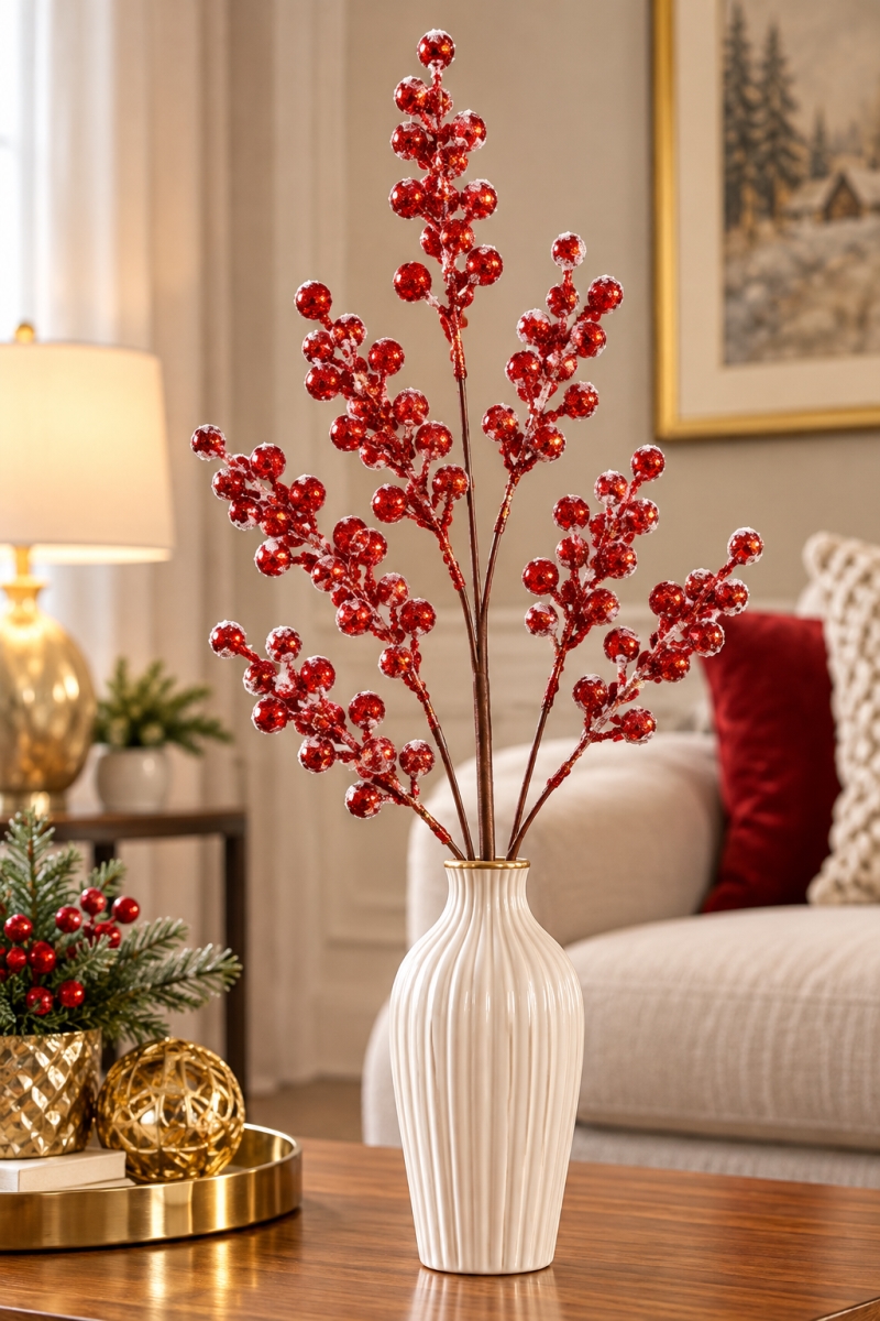 AI-FL7215RED Glitter Red Berry Spray Pick
