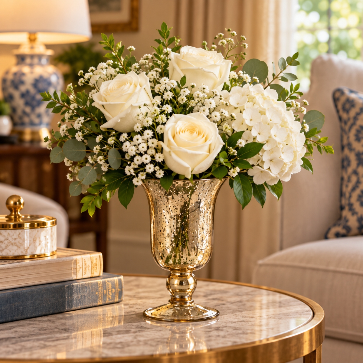 AI-04815340 Mercury Gold Finish On A Pedestal Vase