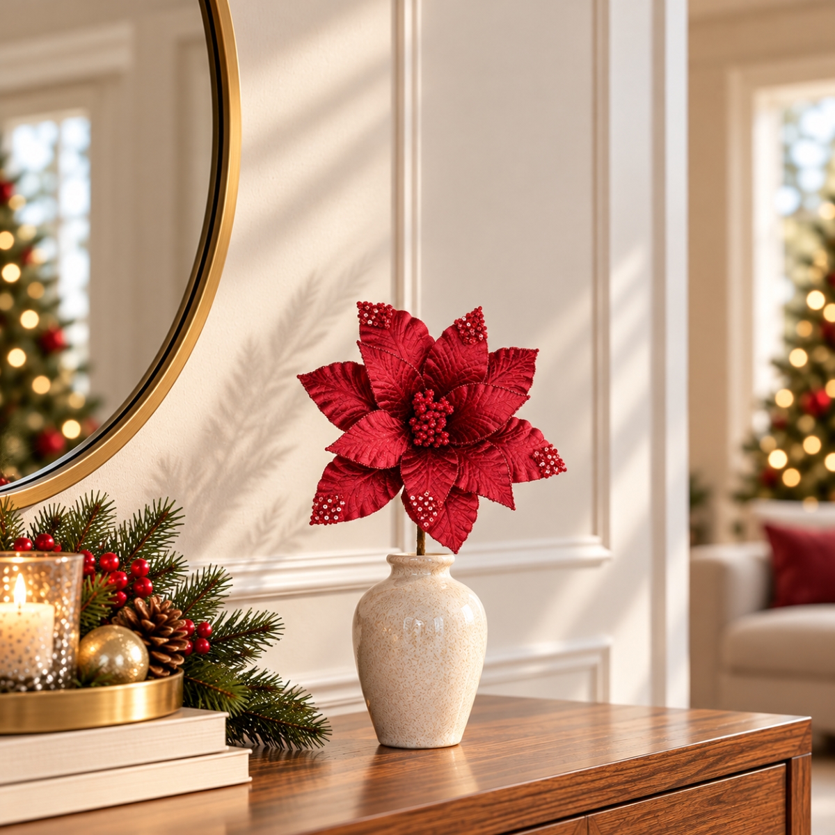 AI-FL7263CHE Black Cherry Poinsettia Pick