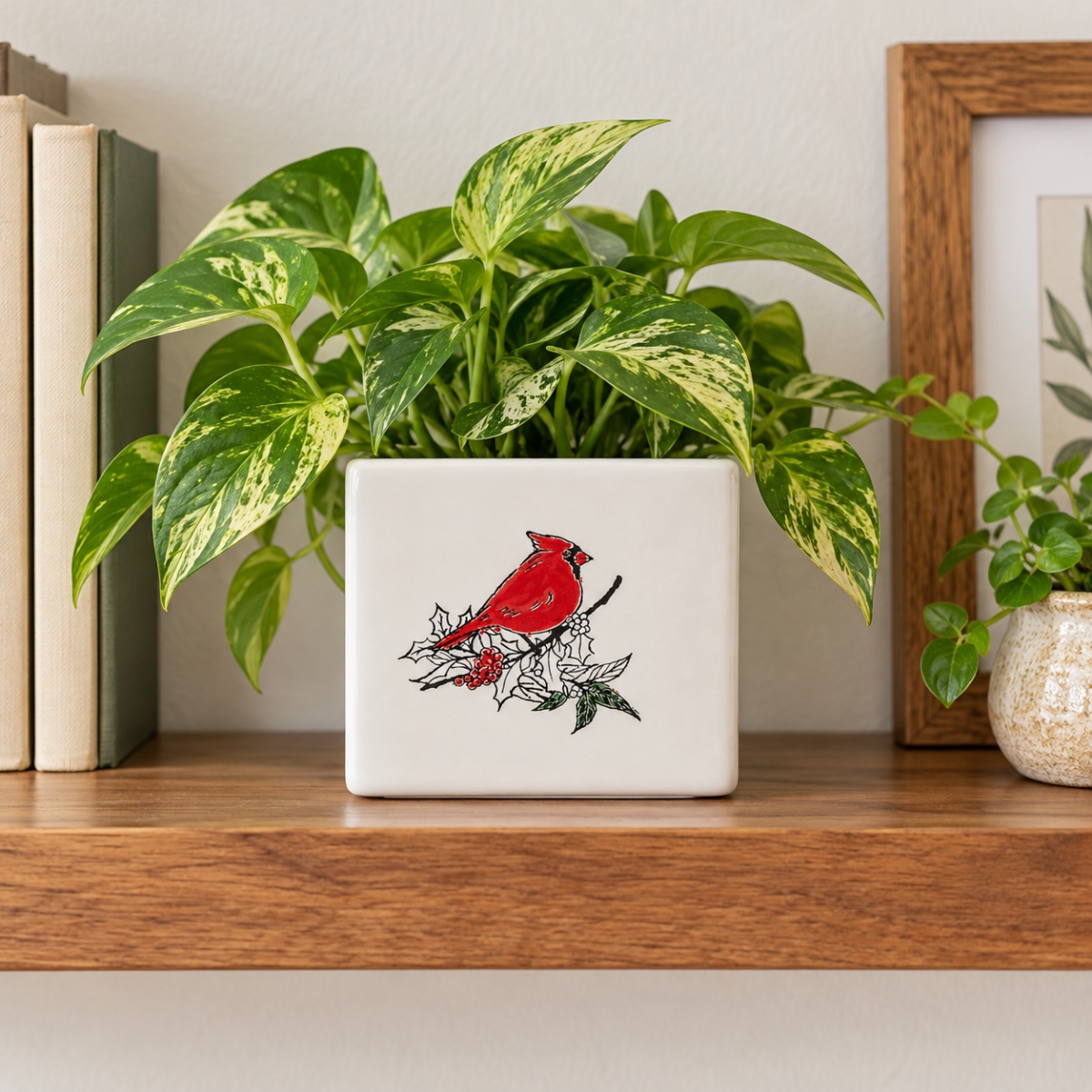 AI-CE01-1107 Glazed White Cardinal Design Pot