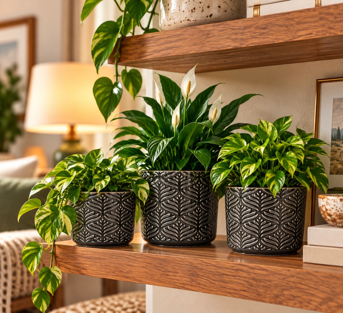 AI-CE206-392 Set Of 3 Black Leaf Pattern Pot