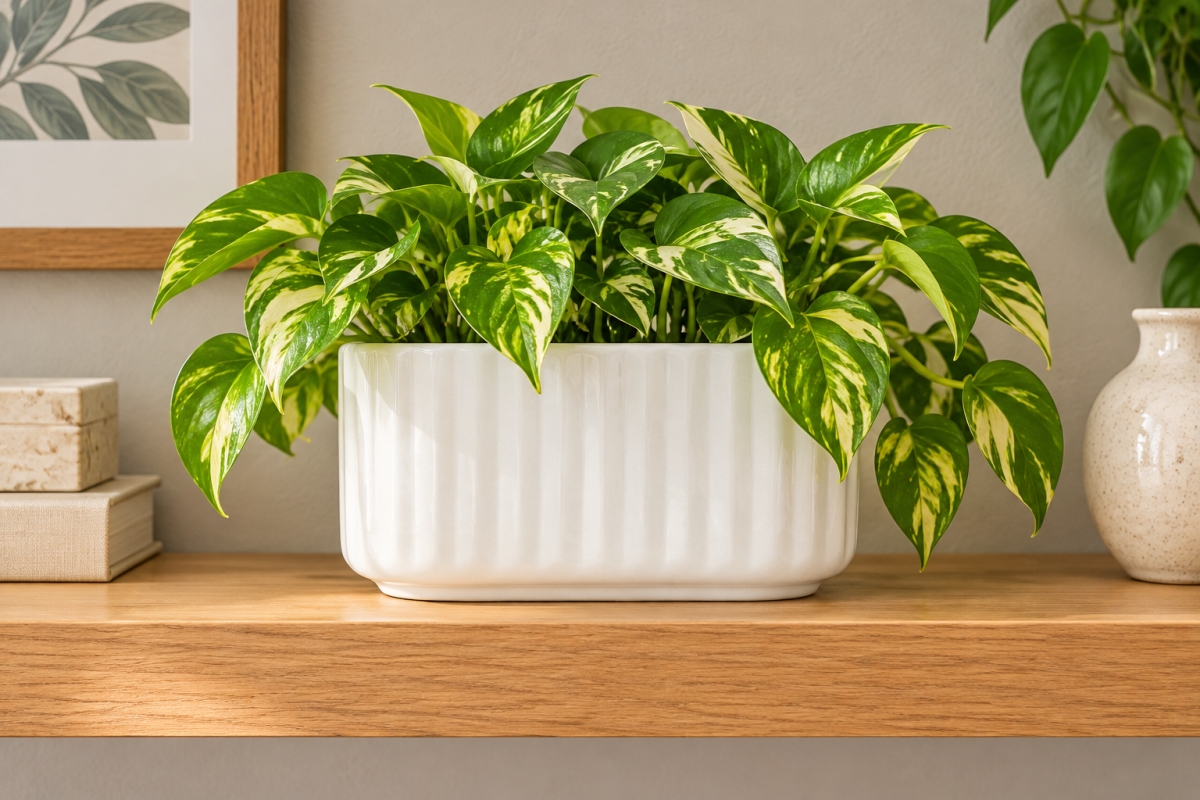 AI-CE30-373 Shiny White Ribbed Oval Pot