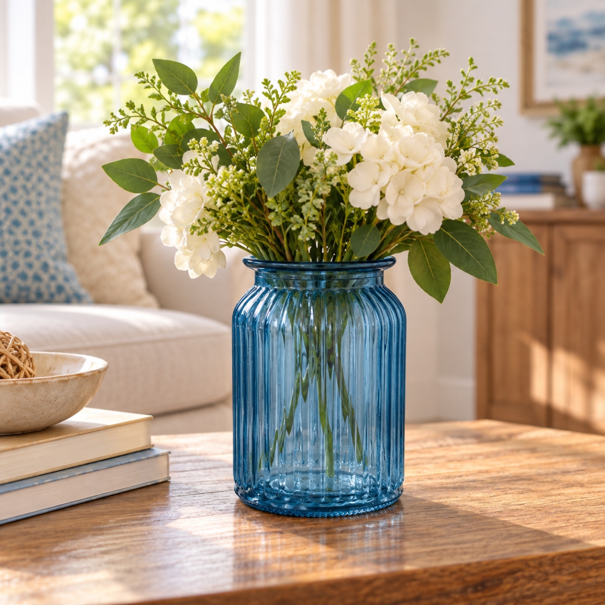 AI-N3650-2674 Alpine Blue Ribbed Jar Vase