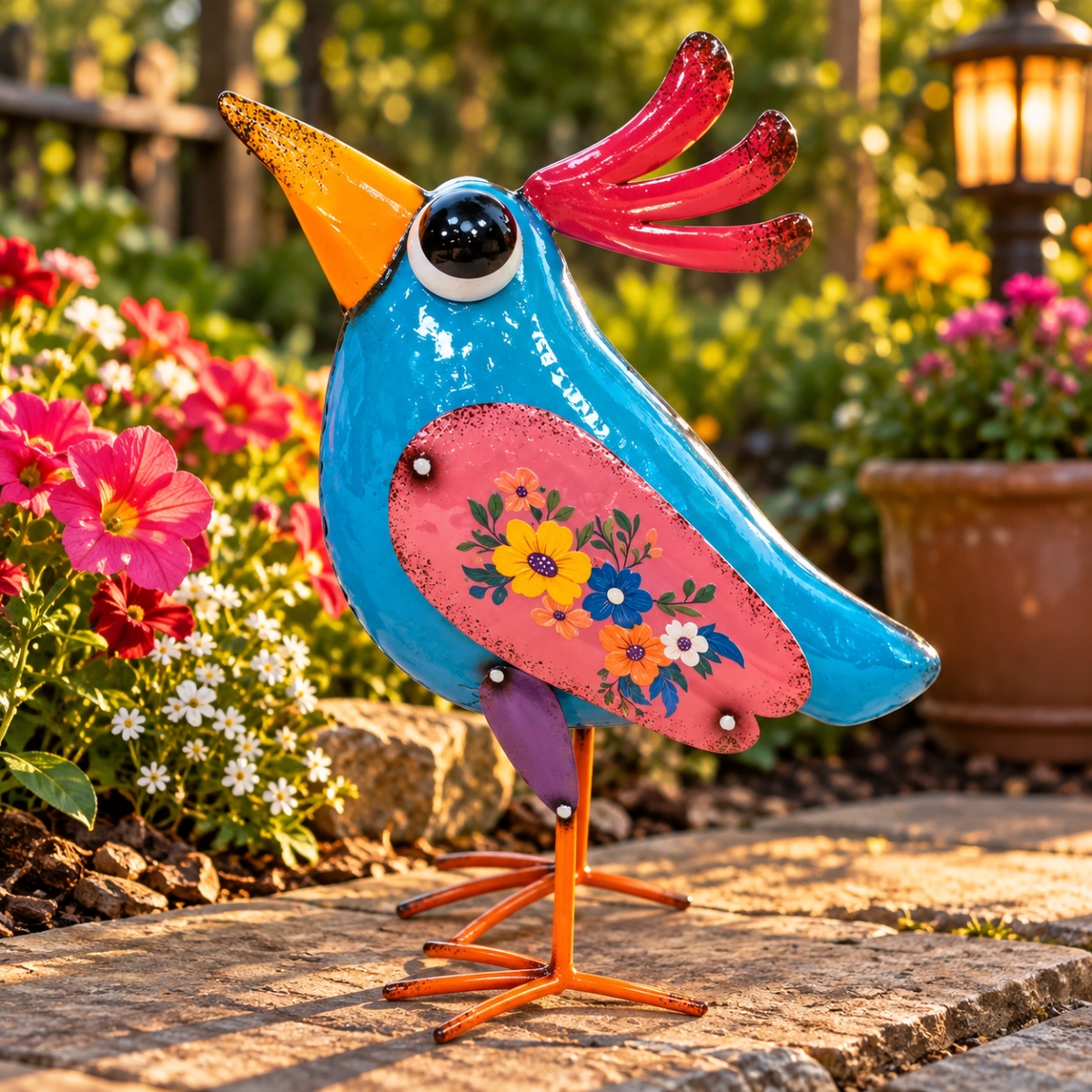 AI-GG9681 Blue Bird With Floral Patterned Wings Garden Sculpture