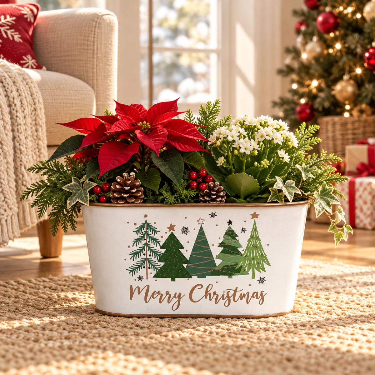 AI-GA3405-1136 Merry Christmas With Trees Oval Pot