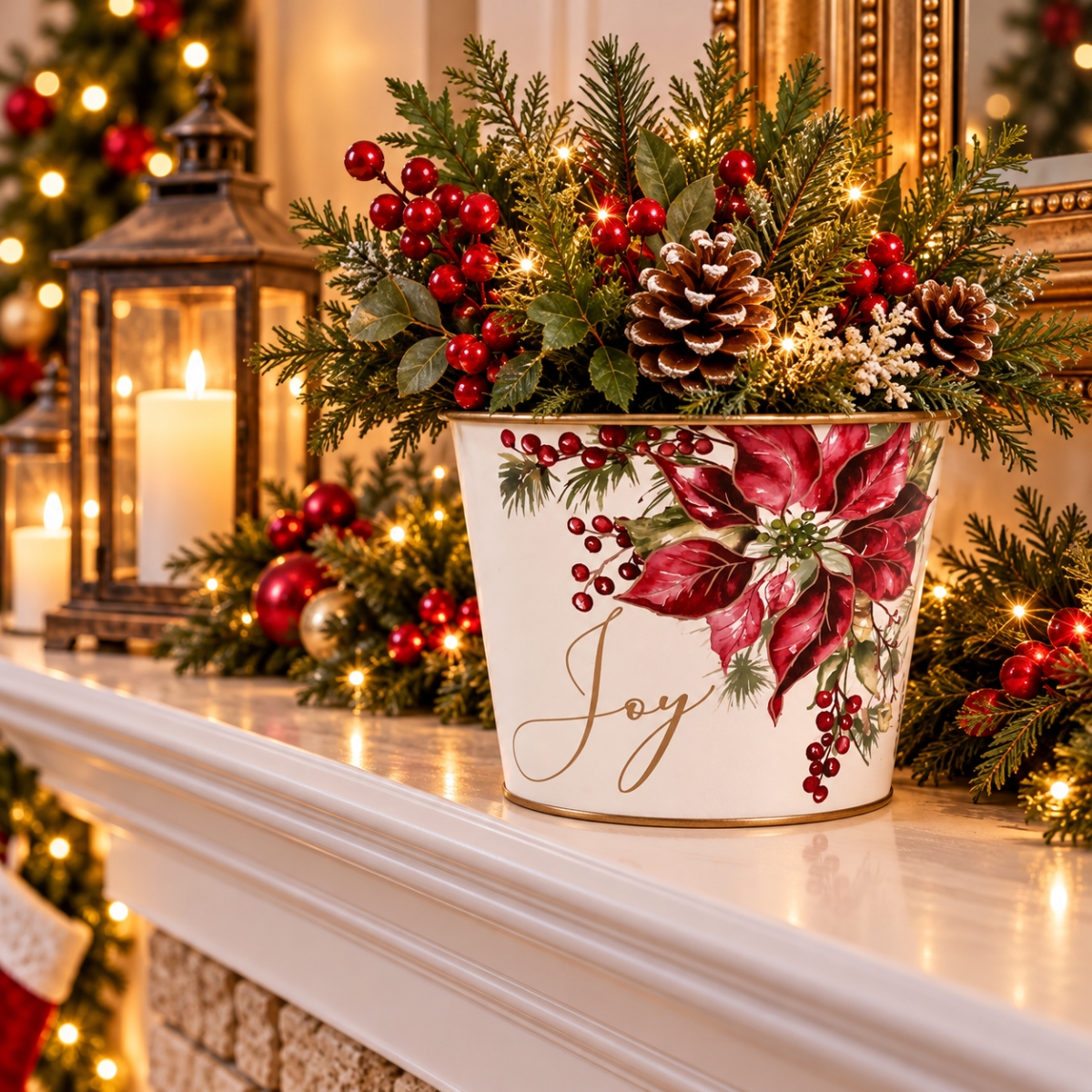 AI-GA3500-1143 Joy With Poinsettia Print Pot