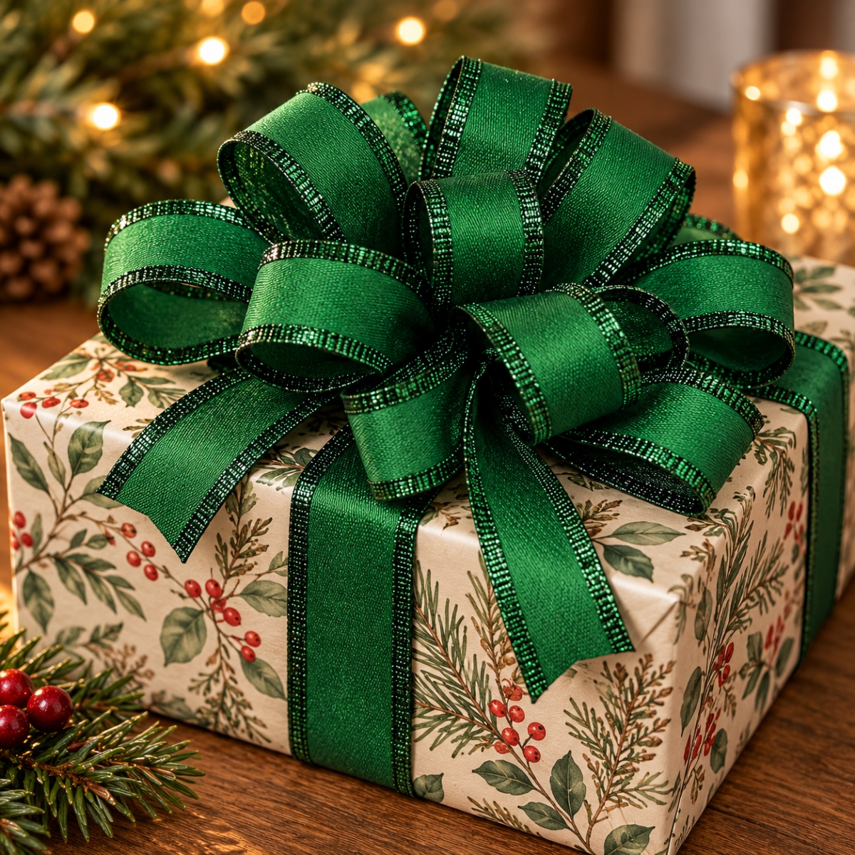 5/8'X25Yds Green Metallic Edged Stacie Ribbon
