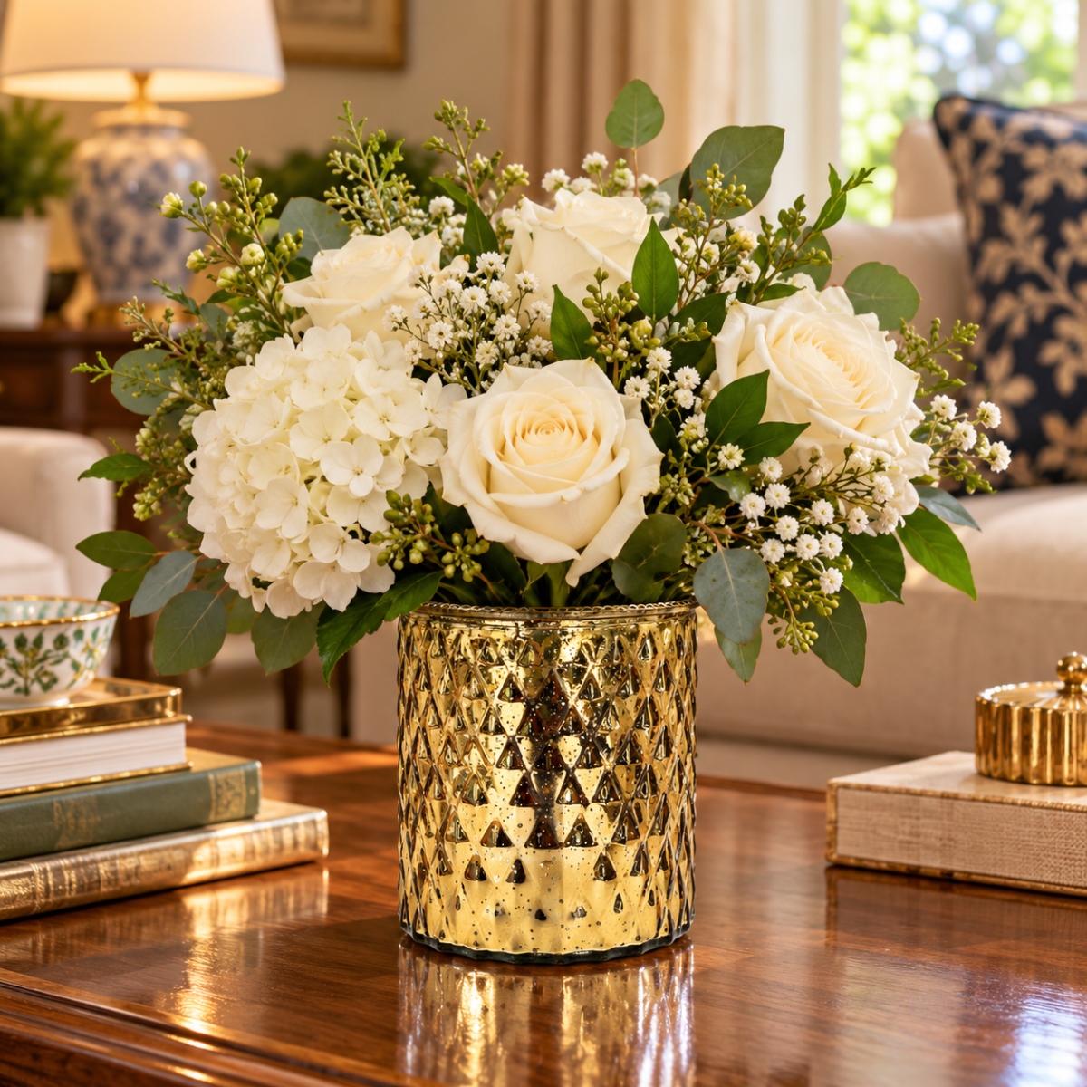AI-04208140 Gold Mercury Finish With Diamond Pattern Vase