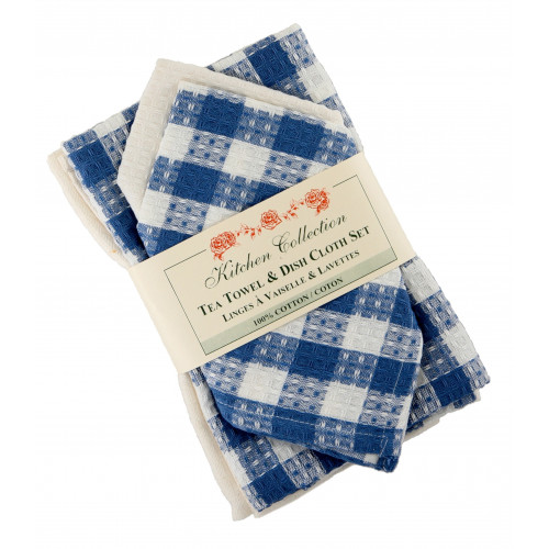 AG-32291 2 Tea Towels Plus 2 Dish Cloths Set, Toro Blue Check