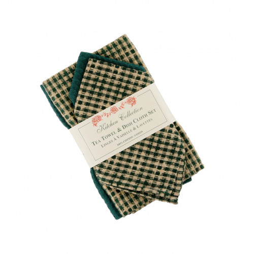 AG-32297 2 Tea Towels Plus 2 Dish Cloths Set, Berryvine Green