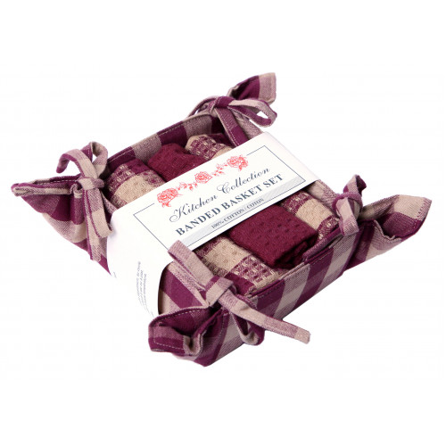 AG-48251 Bread Basket Set, Burgundy Check