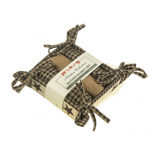 Bread Basket Set, Star Black Check