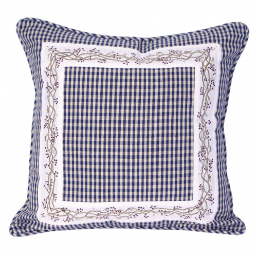 18 x 18 in. Zip Cushion, Berryvine Navy Check