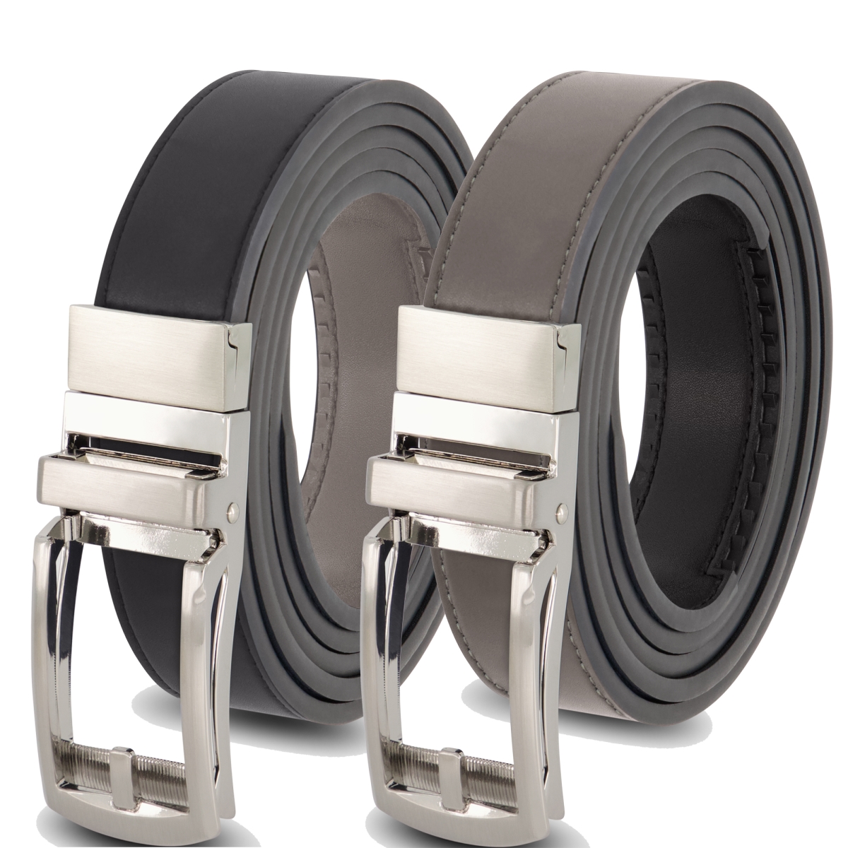 BGS Mens Leather Reversible Ratchet Belt with Silver Buckle, Black & Grey -  Mark Fred