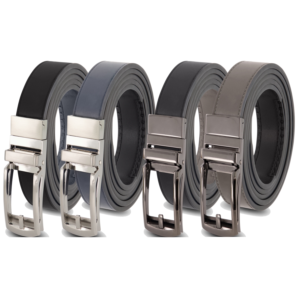 BGBBNS Mens Leather Reversible Ratchet Belt with Black & Silver Buckle - Black & Navy Strap, Black & Grey -  Mark Fred