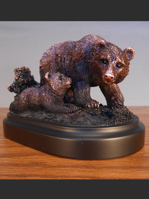 F13030 5.5 x 3.5 in.Treasure of Nature Howling Bronze Bear & Fish Statue -  Marian Imports