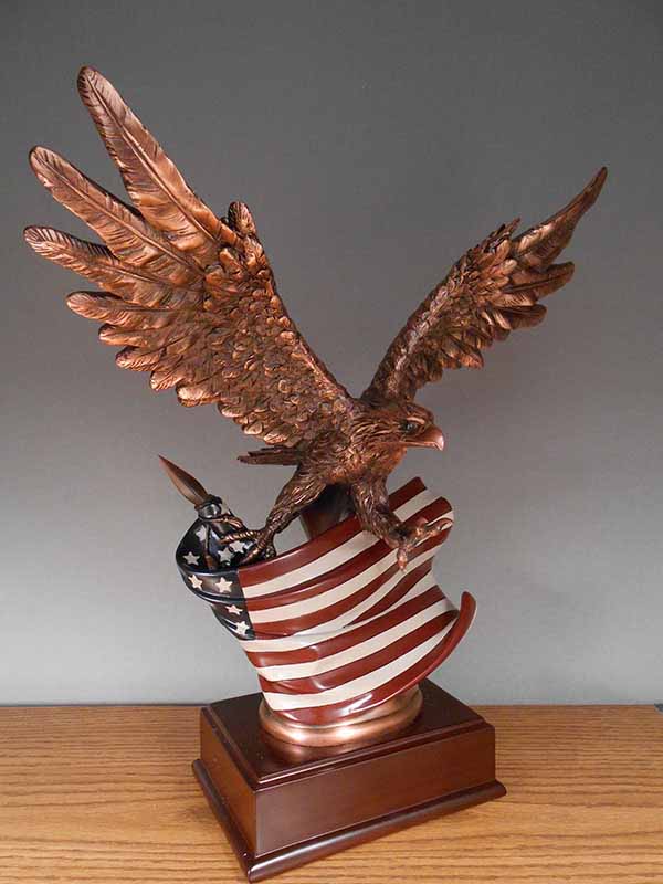 Eagle with Flag Sculpture - 11.5 x 15.5 in.