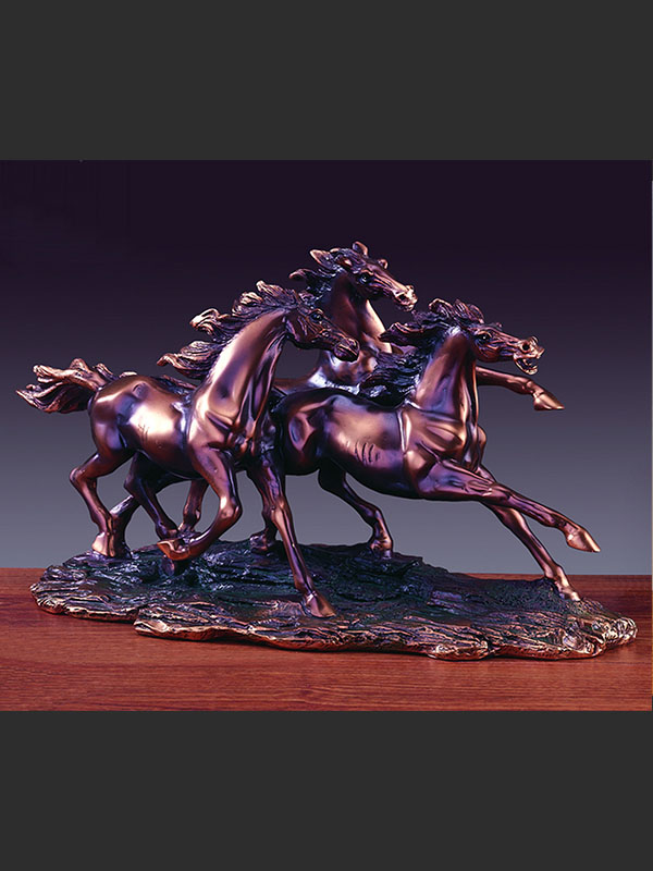 14 in. Three Running Horses Statue - Bronze