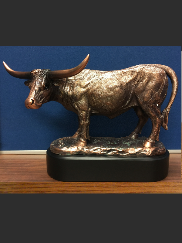 Standing Texan Long Horn Steer Sculpture - Brown - 16 x 10 in. - Rustic Decor