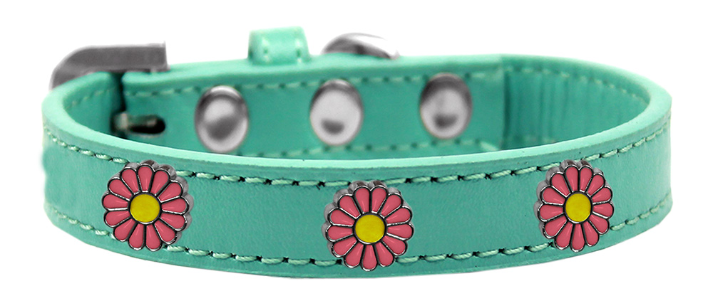 Mirage Pet Products Pink Daisy Widget Dog Collar Aqua Size 14