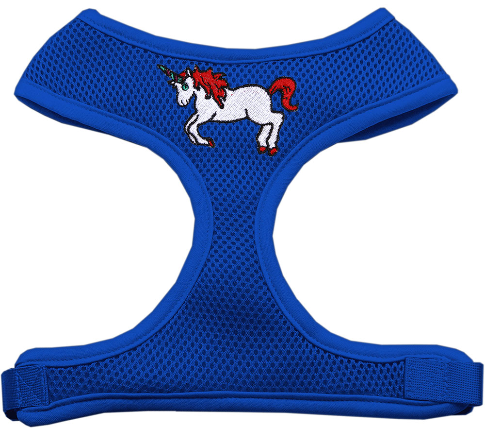 Picture of Mirage Pet 680-H01 BLSM Unicorn EmbroideRed Soft Mesh Harness&#44; Blue - Small