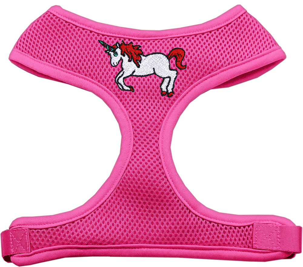 Picture of Mirage Pet 680-H01 PKSM Unicorn EmbroideRed Soft Mesh Harness&#44; Pink - Small