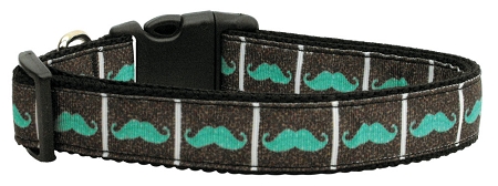 Picture of Mirage Pet 125-078 MDN Aqua Moustaches Nylon Dog Collar&#44; Medium Narrow