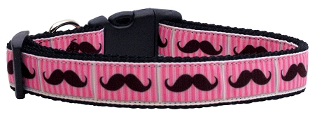 Picture of Mirage Pet 125-080 SM Pink Striped Moustache Nylon Dog Collar&#44; Small