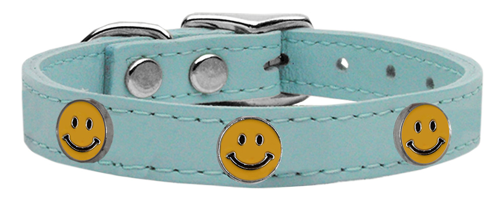 Mirage Pet Products Happy Face Widget Genuine Leather Dog Collar Baby Blue 16