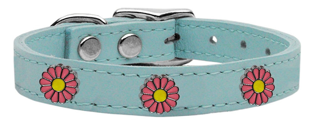 Mirage Pet Products Pink Daisy Widget Genuine Leather Dog Collar Baby Blue 24