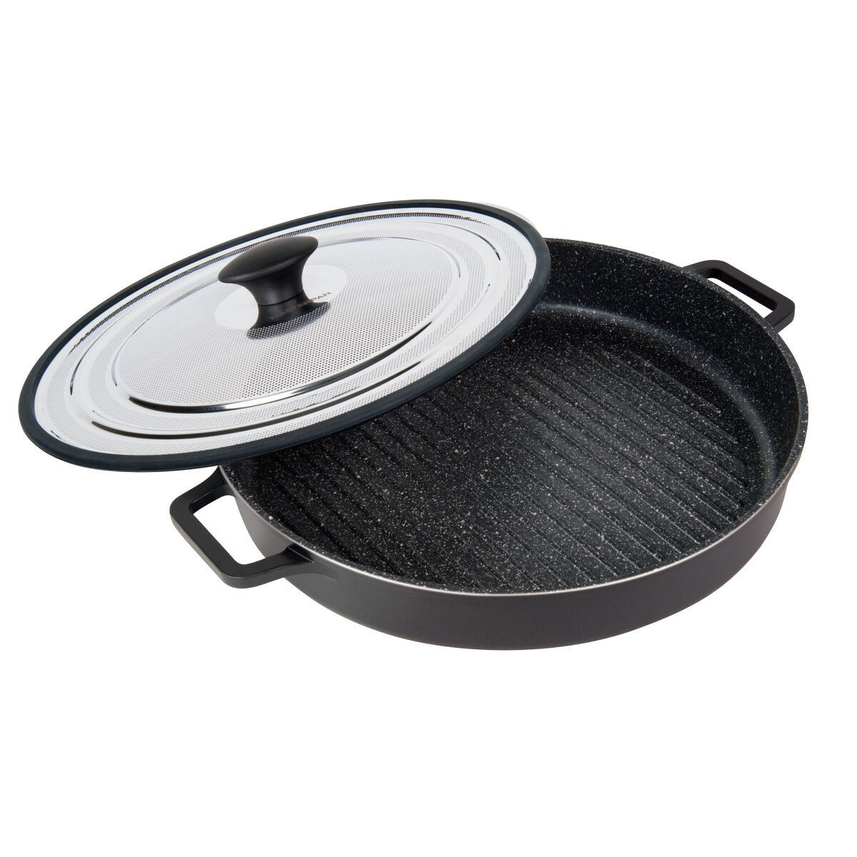 Picture of Masterpan MP-107 12 in. Stovetop Oven Grill Pan with Heat-in Steam-Out Lid - Black