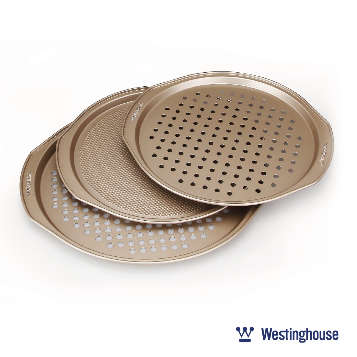 Picture of Westinghouse WH-1 Carbon Steel Pizza Pan Set with 2 x 12 in. Plus 1 x 14 in. Pizza Pans & Premium Non-Stick Coating - 3 Piece
