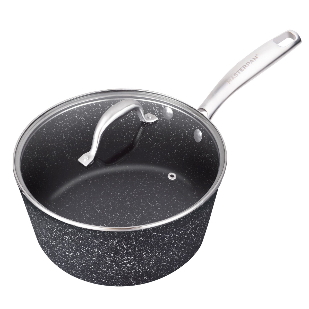 Picture of Masterpan MP-130 2 qt. x 7 in. Sauce Pan with Glass Lid Non-Stick Cast Aluminum Granite Look Finish