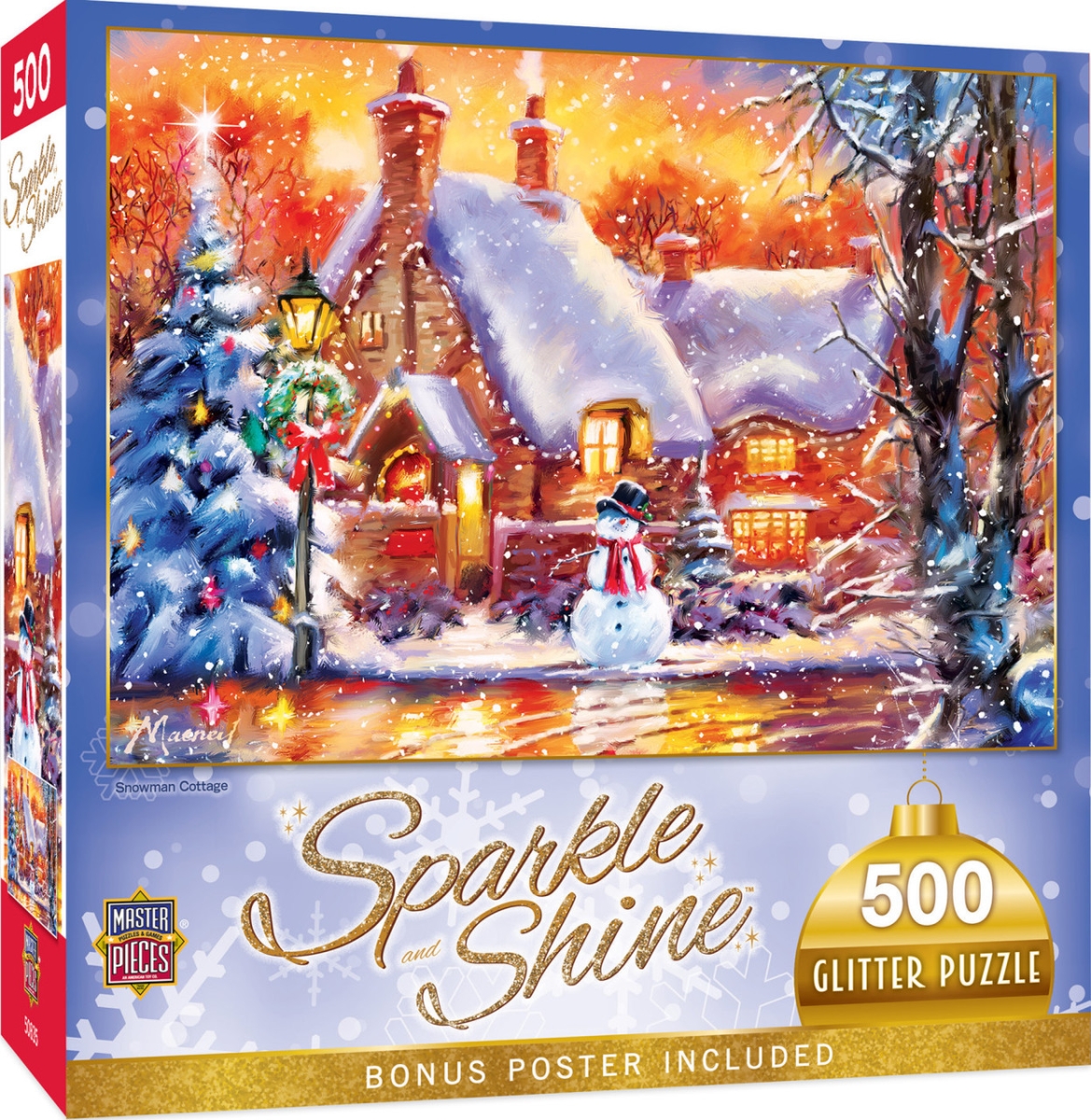32015 Holiday Snowman Cottage Glitter Puzzle, 500 Piece