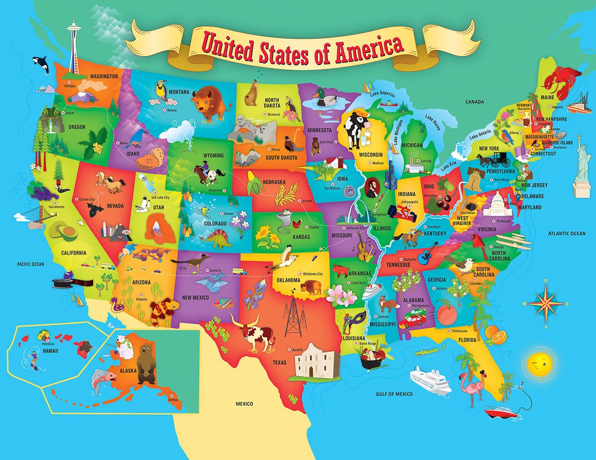 Master Pieces  Educational USA Map State Shaped Puzzle - Multi-color 60 pieces
