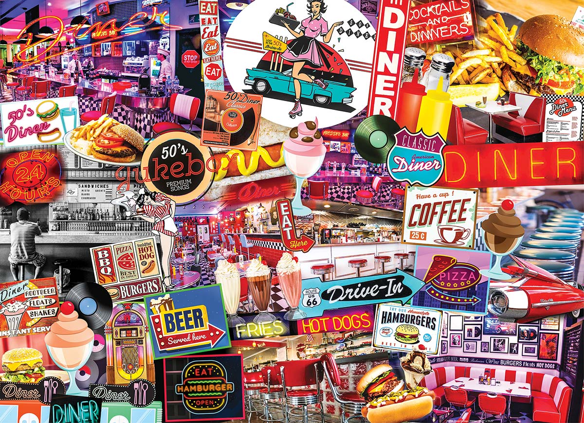Master Pieces  Flashbacks Quick Stop Diner Puzzle - 1000 Piece Linen Finish