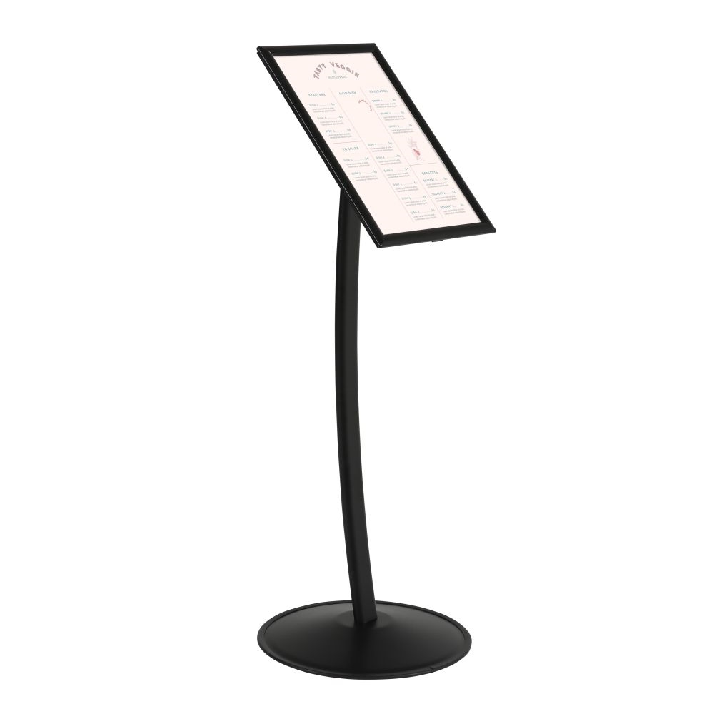 UCUMSB0517x2000 Simplistic Curved Menu Board 11x17 Aluminum Black Pedestal Sign Holder - for Restaurant Cafe