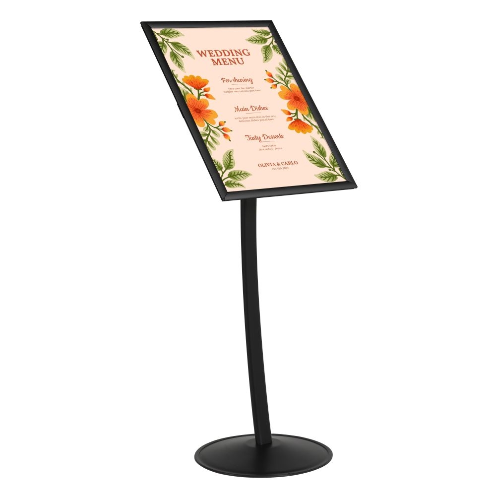 UCUMSB0518X2000 Simplistic Curved Menu Board 18x24 Aluminum Black Pedestal Sign Holder - for Restaurant Cafe