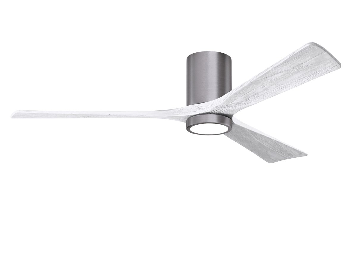 Picture of Atlas IR3HLK-BP-MWH-60 60 in. Irene-3HLK Three-Blade Flush Mount Paddle Fan with Matte White Tone Blades & Integrated LED Light Kit&#44; Brushed Pewter