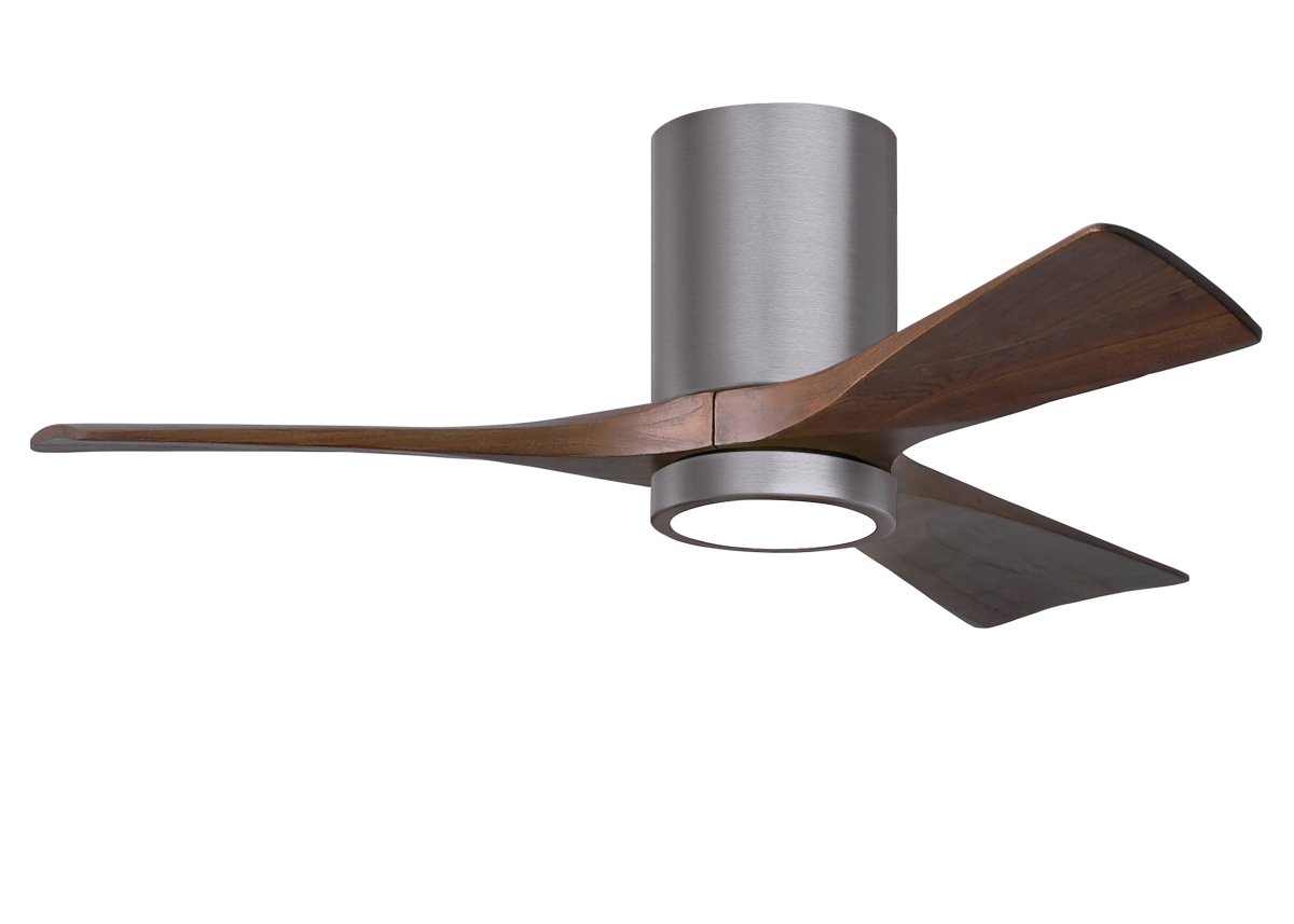Picture of Atlas IR3HLK-BP-WA-42 42 in. Irene-3HLK Three-Blade Flush Mount Paddle Fan with Solid Walnut Tone Blades & Integrated LED Light Kit&#44; Brushed Pewter