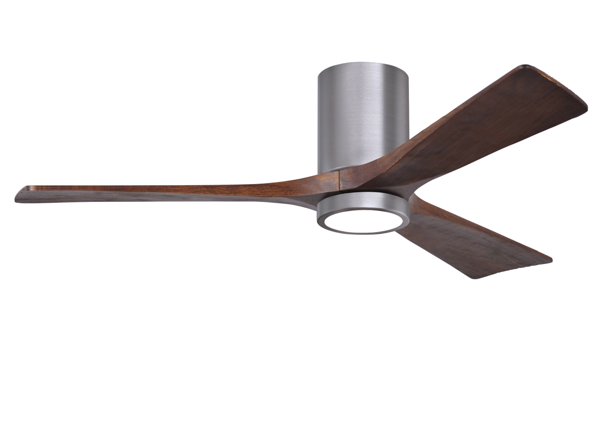 Picture of Atlas IR3HLK-BP-WA-52 52 in. Irene-3HLK Three-Blade Flush Mount Paddle Fan with Solid Walnut Tone Blades & Integrated LED Light Kit&#44; Brushed Pewter