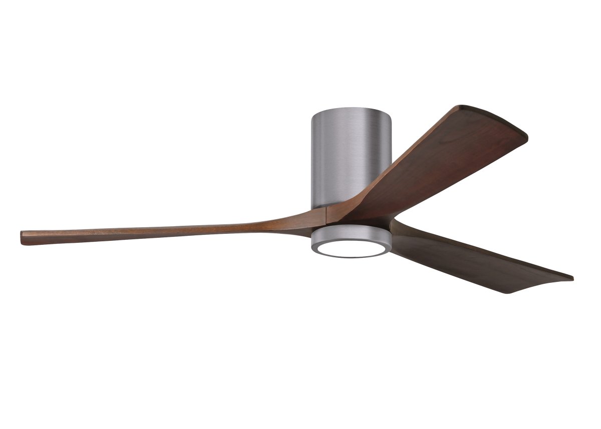 Picture of Atlas IR3HLK-BP-WA-60 60 in. Irene-3HLK Three-Blade Flush Mount Paddle Fan with Solid Walnut Tone Blades & Integrated LED Light Kit&#44; Brushed Pewter