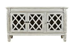 Carlyle Sideboard - 3 Door with Glass Inserts, Antique White & Clear Glass Doors