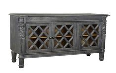 Carlyle Sideboard - 3 Door with Glass Inserts, Dark Gray & Clear Glass Doors
