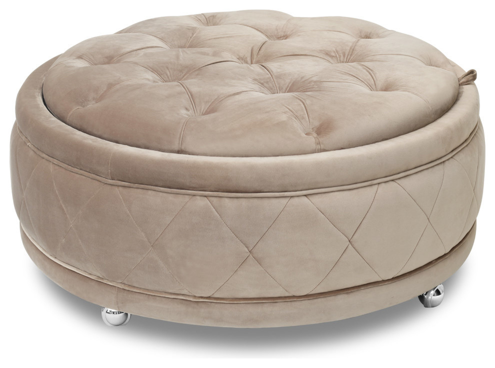 88003012 Barnum Storage Ottoman in Beige with Chrome Wheels