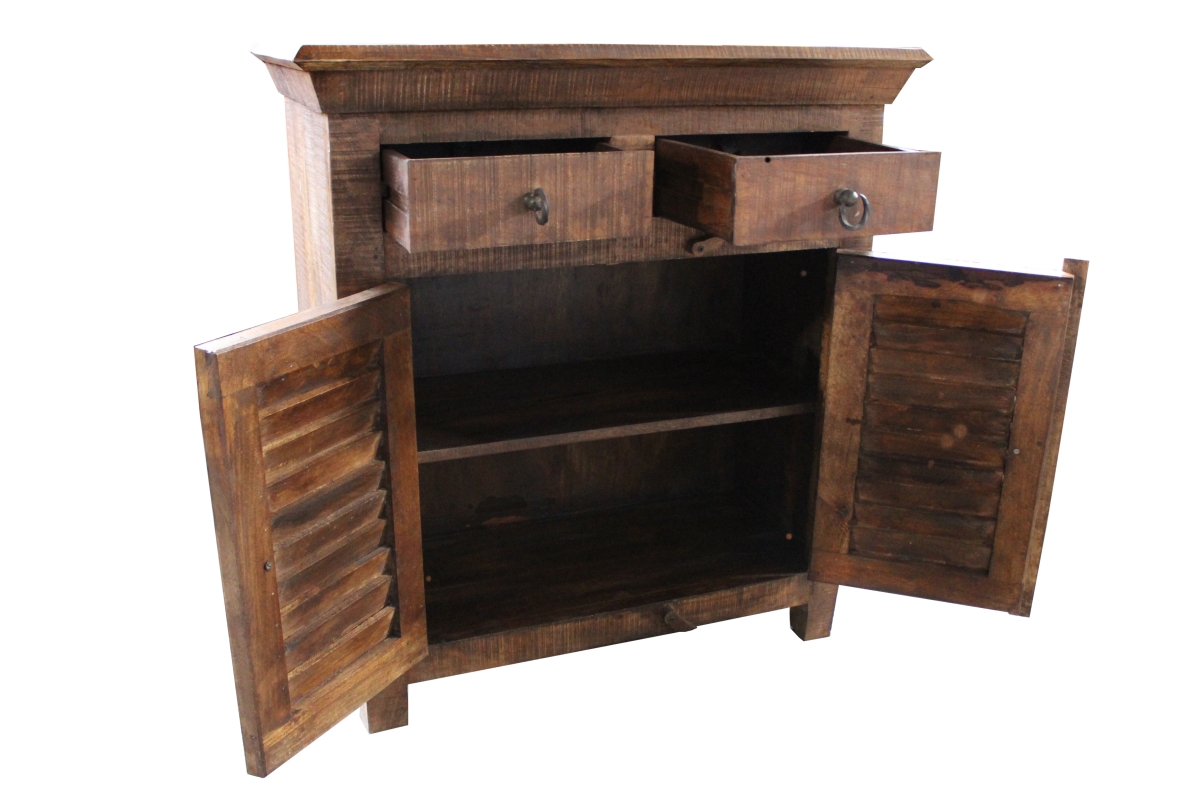 Troy 2 Drawer 2 Door Cabinet - Natural Finish - Solid Mango Wood - Classic Farmhouse Design