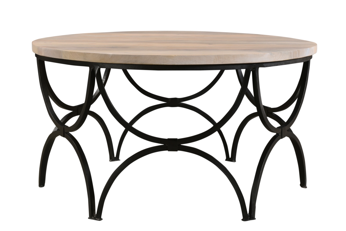 Stowell Round Cocktail Table - Whitewash Top - 36in. x 36in. x 18in. - Solid Mango Wood