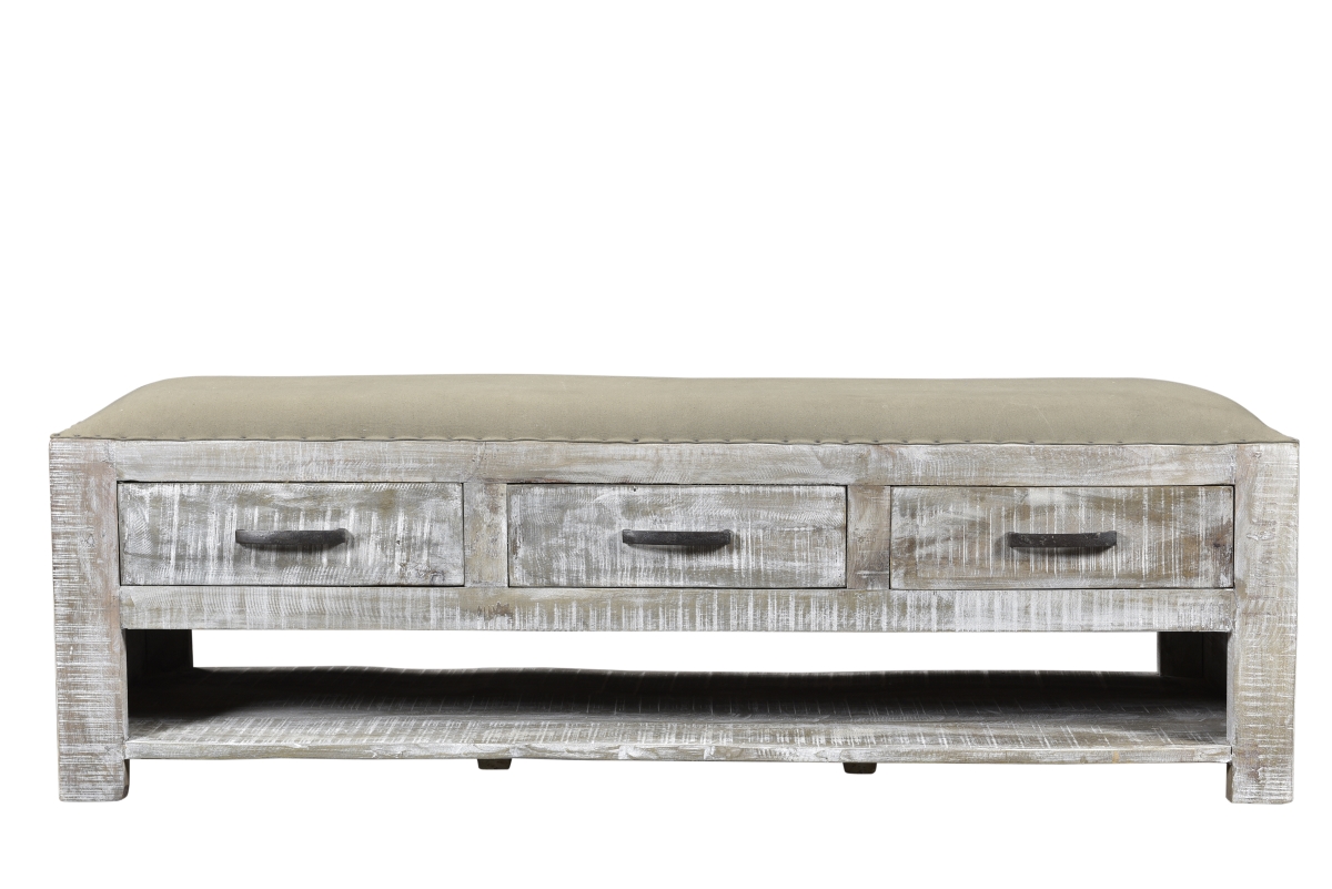 Fredrick Upholstered Bench - Beige - 60 x 18 x 18 in. - Hand-Dyed - 3 Drawers