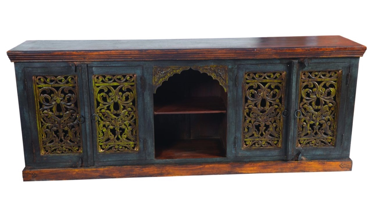 Arvada 4 Carved Doors, Plasma & Buffet, Brown